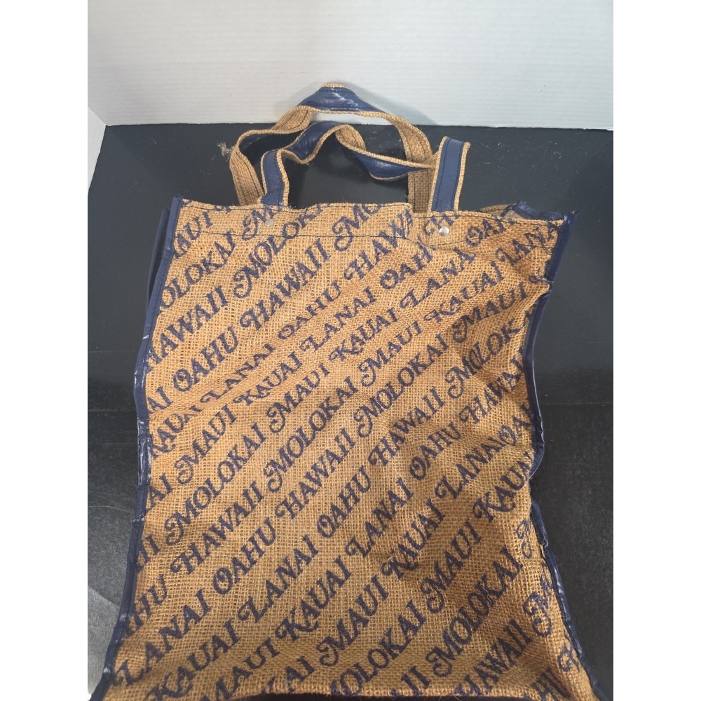 Vintage Hawaii Burlap Beach Bag Grocery Tote Bag Maui Kauai Molokai Oahu Lanai
